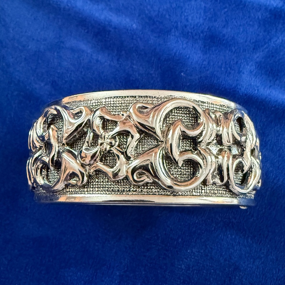 Ornate Silver-Tone Etruscan Style Cuff Bracelet - Women Jewelry